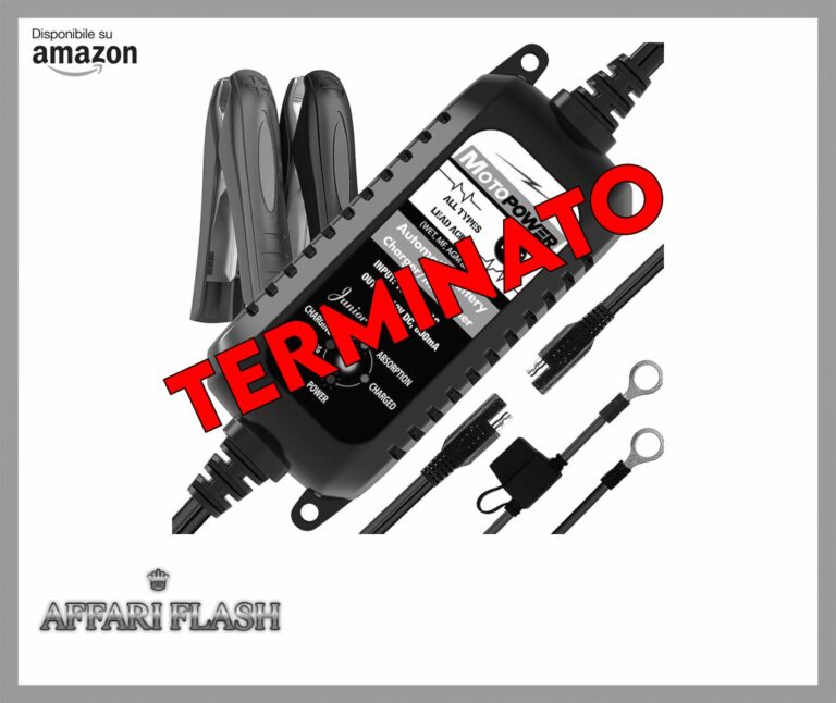 MOTOPOWER MP00205A 12V 800mA completamente automatico caricabatterie/manutentore per auto, moto, ATV, camper, Powersports, barca e altro ancora. Intelligente, compatto ed ecologico