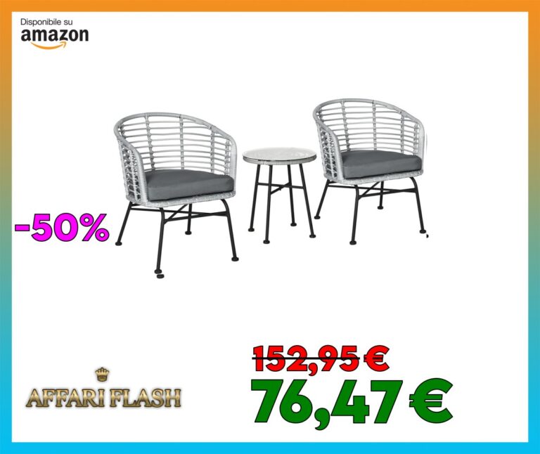 Outsunny Set di Mobili da Giardino 3 Pezzi in Rattan, 1 Tavolini e 2 Sedie da Balcone in Stile Boho Chic, Grigio