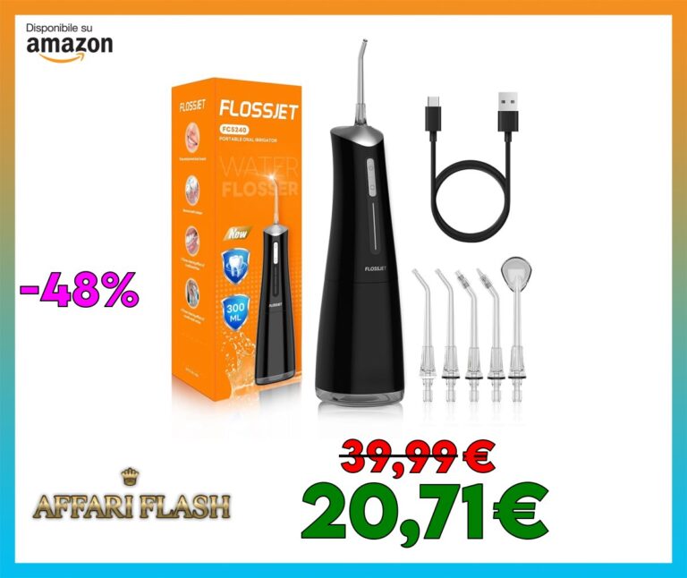 FlossJet Idropulsore Dentale Portatile Irrigatore Orale Professionale 4 Modalità e Capacità 300ML Elettrico Water Flosser Pulizia Denti Tartaro Ricaricabile Impermeabile IPX7 per Viaggi a Casa Nero