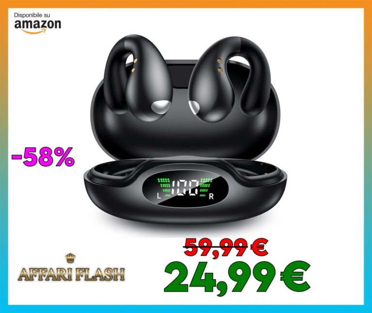 Sport Cuffie Bluetooth, Wireless Auricolari Bluetooth 5.3 Clip Orecchio Elegante Auricolari ad Alte Prestazioni per Gli Amanti Degli All’aperto, Conduzione Ossea e Design Ergonomico, Nero (2025)