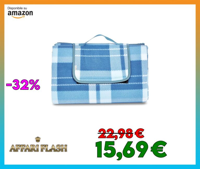 Amazon Basics Coperta da picnic con retro impermeabile, 200 x 200 cm, Blu