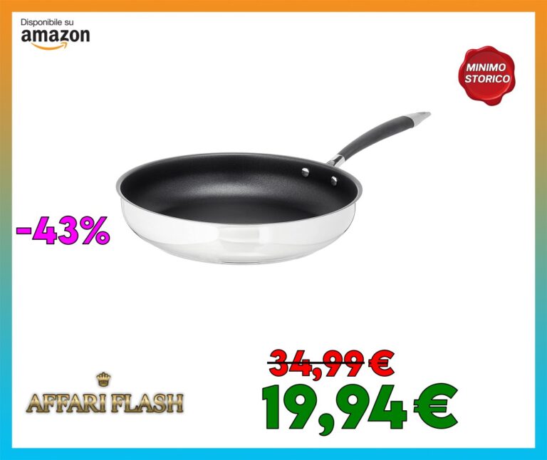 Amazon Basics Padella da frittura in acciaio INOX, con rivestimento antiaderente, 28 cm, Nero