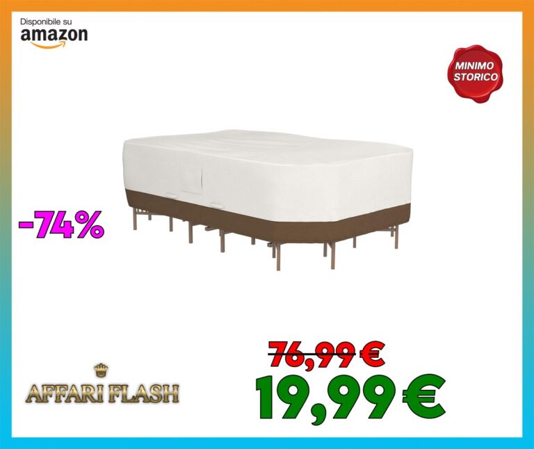 Amazon Basics Telo protettivo rettangolare/ovale per tavolo e sedie da esterni, Beige + Marrone Chiaro, 330 x 213 cm, XL