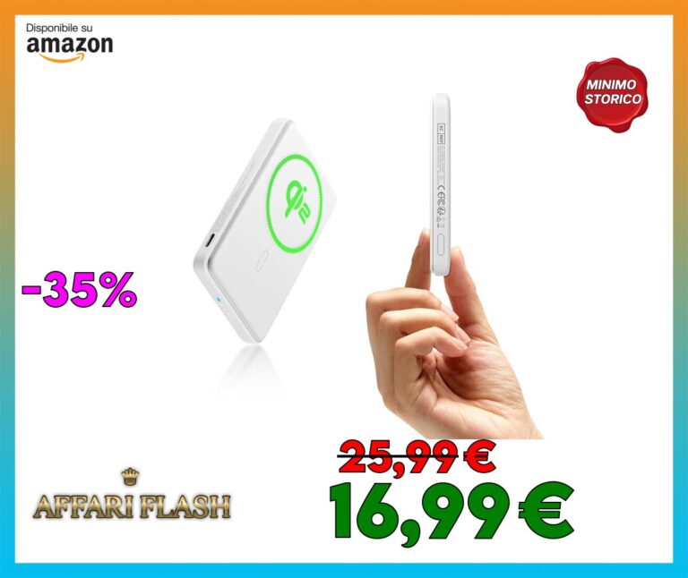 ESR Power Bank MagSafe certificato Qi2, Capacità di 5,000mAh da 15W, Ricarica rapida, Display LED, Caricatore portatile ultracompatto da 76 cm, Cavo USB