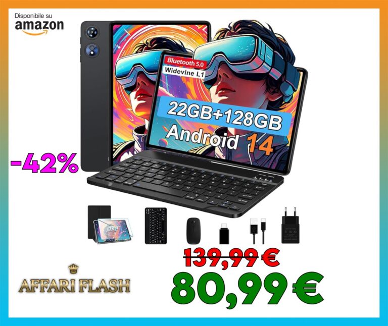 Android 14 Tablet 10 Pollici con 22GB RAM + 128GB ROM (TF/1TB), Octa