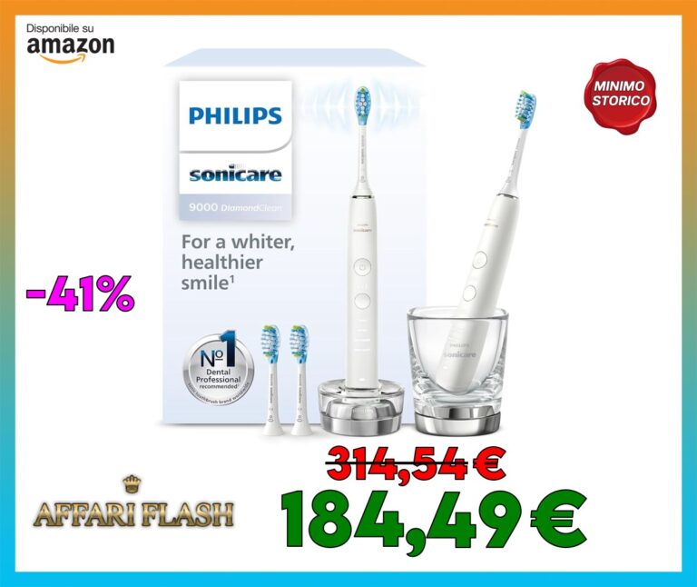 Philips Sonicare DiamondClean 9000 spazzolino elettrico, confezione doppia, spazzolino sonico con app, sensore di pressione, 4 modalità di pulizia, 3 livelli di intensità, bianco, modello HX9914/62