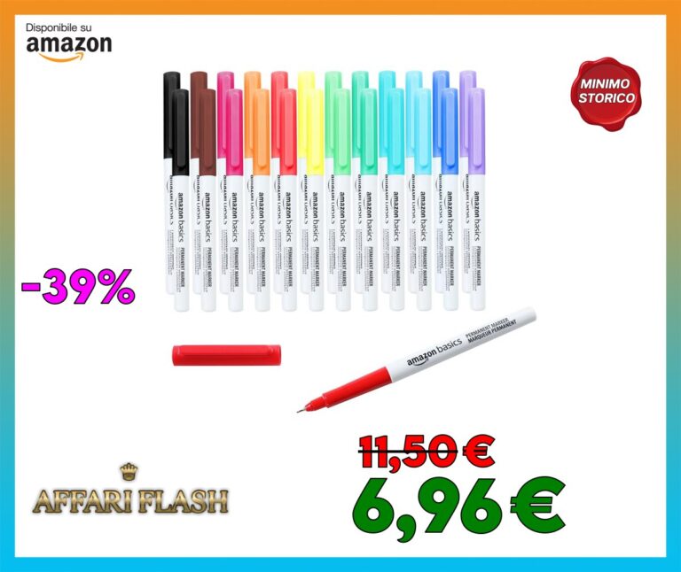 Amazon Basics Pennarelli indelebili a punta ultra fine, colori assortiti, confezione da 24
