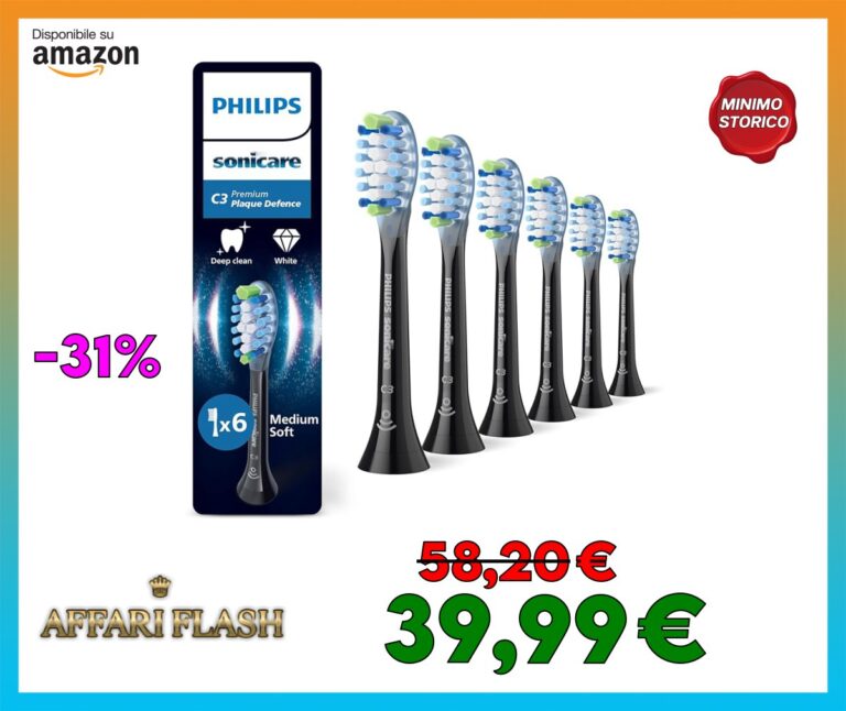 PHILIPS Sonicare C3 Premium Plaque Defence, testine di ricambio originali, nero, confezione da 6, HX9046/88, Nuovo, 6 Testine