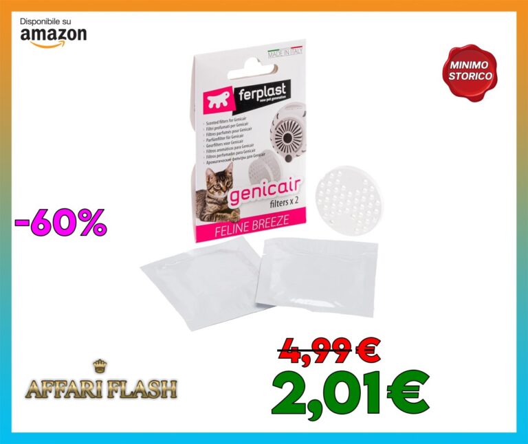Ferplast Filtro di Ricambio per Antiodore Elettronico Lettiera Gatti GENICAIR, Ricambio con 2 Filtri, Fragranza Feline Breeze al Bergamotto