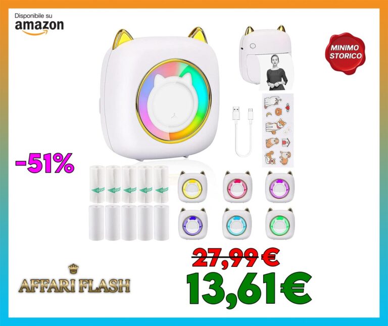 Mini Stampante Fotografica,Stampante Termica,immagine per foto, stampa di ricevute,stampante fotografica,con 10 rotoli di carta 1 adesivo per smartphone per Fotografica Note Elenco Memo (Led White)