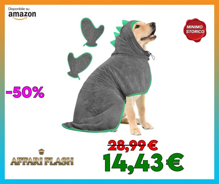 Accappatoio per Cani in Microfibra, Bibykivn Super Assorbente Regolabile Asciugamano per Animali Domestici Morbido Cappotto Bagno con Cappuccio per Asciugare Cane Dopo il Bagno (L, Verde grigio)