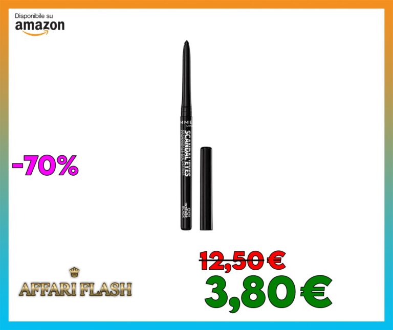 Rimmel London ScandalEyes Exaggerate Eye Definer, Matita Occhi Automatica Waterproof a Lunga Durata dal Colore Intenso e Tratto Ultra Preciso, 001 Intense Black