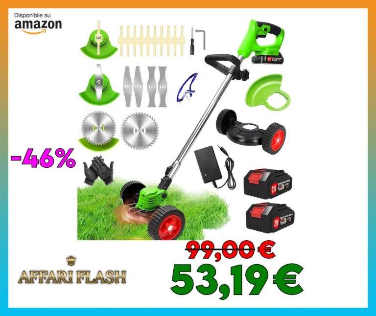 Decespugliatore a Batteria, Tagliabordi Elettrico 21V,Tagliaerba a Batteria con 2 2.0Ah Batterie e 4 Tipi di Lame, Ruote Rimovibili, Decespugliatori da Giardino Altezza Regolabile per Prati,Arbusti