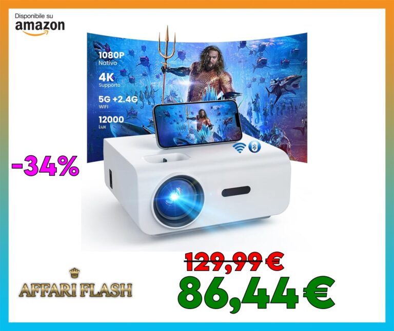 HOPVISION Proiettore, 12000Lumen Proiettore 4K Supportato, Mini Proiettore Portatile WiFi Bluetooth Full HD 1080P, Videoproiettore Home Cinema Compatibile con Smartphone/HDMI/USB/Laptop/Fire Stick/PS5