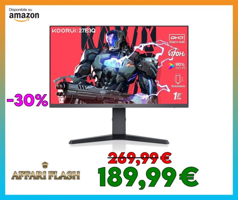 KOORUI 27 Pollici Monitor Gaming 2K, PC Schermo 240Hz QHD(2560×1440), IPS, 1ms, 2xHDMI2.0 & DisplayPort1.2, Adpitive Sync, 100% sRGB, HDR 400, VESA, Regolabile in Altezza, Eye Care
