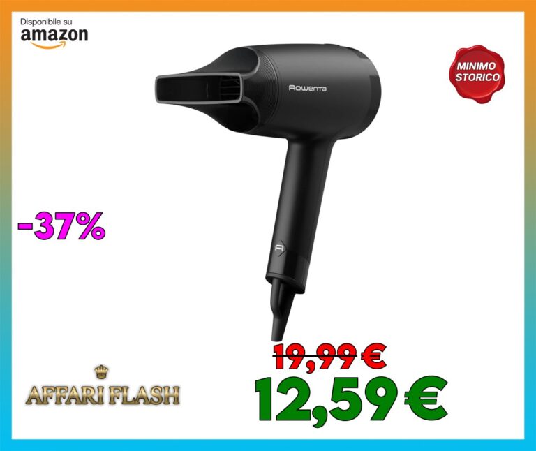 Rowenta Express Style Asciugacapelli, potente, pulsante aria fredda, 2 impostazioni di velocità/temperatura, concentratore per una piega precisa, design compatto e ultraleggero, nero, CV1801