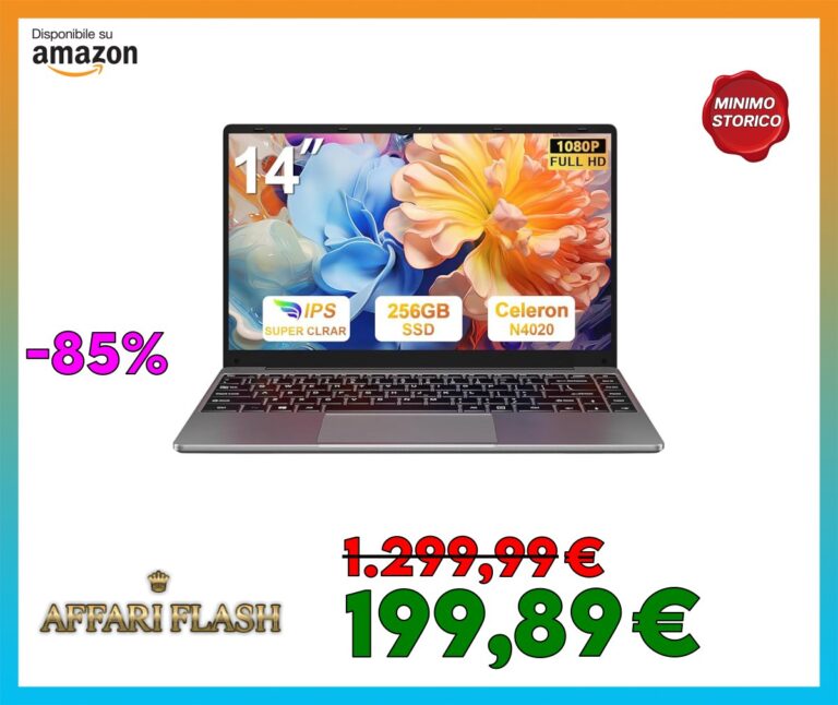 bvate PC Portatile 14 pollici Notebook Win 11 upto 2.8 GHz 256 GB ROM Supporta l’espansione SSD 1TB Celeron N4020 2.4G+5G WiFi 4.2 USB HDMI Tastiera italiana membrana mouse senza fili