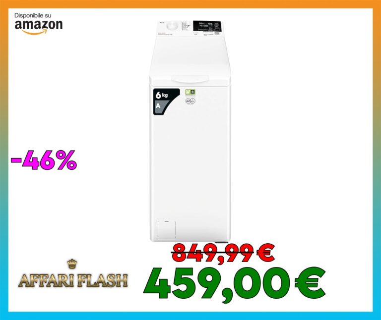 AEG Lavatrice a Carica Dall’alto, 6 kg, Serie 6000, LTR6G26A, Classe A, Tecnologia ProSense, Sensore Aqua Control, Display LCD con Touch Control, 1151 giri/min, 599x397x903 mm, Bianco