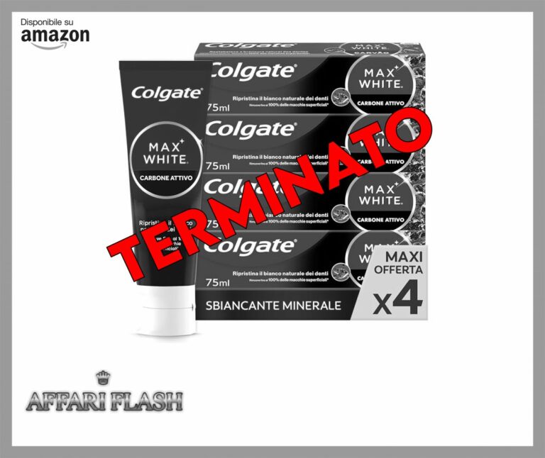 Colgate Dentifricio Sbiancante Max White Carbon 4 Confezioni da 75 ml I Dentifricio Minerale Delicato Al Carbone Attivo Per Denti Bianchil I Sbiancantemento denti I Bianco naturale