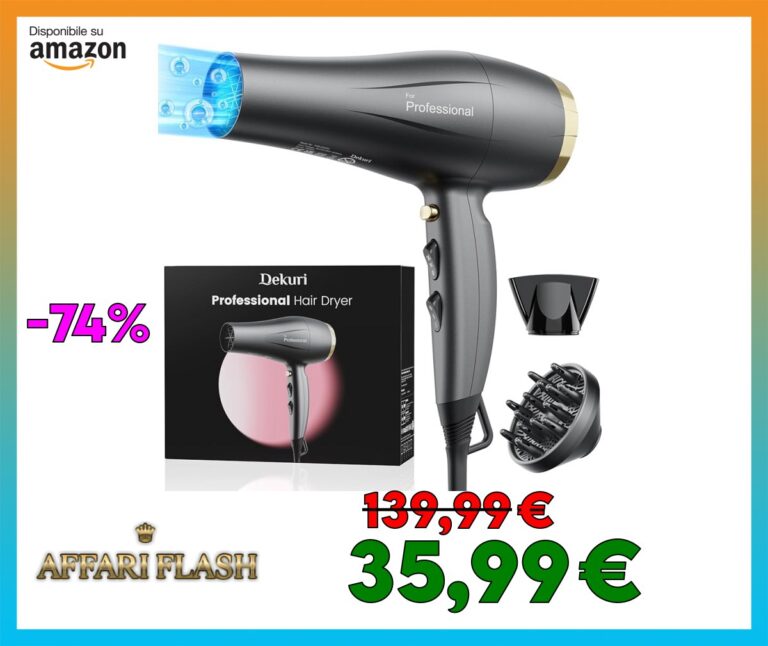 Dekuri Asciugacapelli agli Ioni di Litio, Asciugacapelli Professionale ad Asciugatura Rapida, 2 Velocità e 3 Impostazioni di Calore, Aria Fredda, Grigio