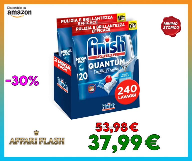 Finish 2 Confezioni di 120 Capsule Lavastoviglie Quantum Infinity Shine, Detergenti per Lavastoviglie per una Pulizia e Brillantezza Efficace