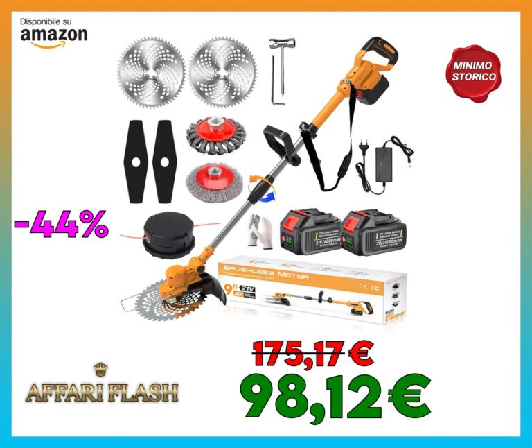 Decespugliatore a Batteria 21V Tagliabordi a batteria con Spazzola per Diserbazione 4 in 1 Decespugliatore Elettrico Brushless Tagliabordi Elettrico con 2 Batterie 4,0Ah per Giardino,orange,b