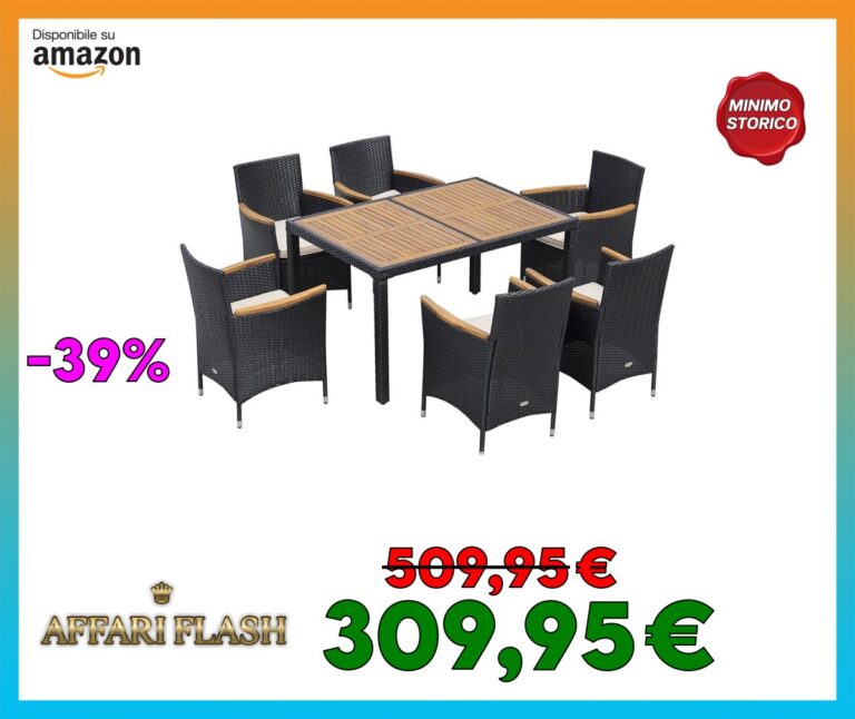 Outsunny Set Tavolo e Sedie da Giardino 7 Pezzi in PE Rattan e Legno, Mobili da Esterni con Cuscini Morbidi, Nero