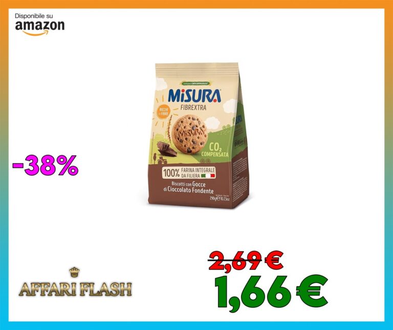 Misura Biscotti con Gocce di Cioccolato Fondente Fibrextra | 100% Farina Integrale | Ricchi in Fibre | Confezione da 290 grammi