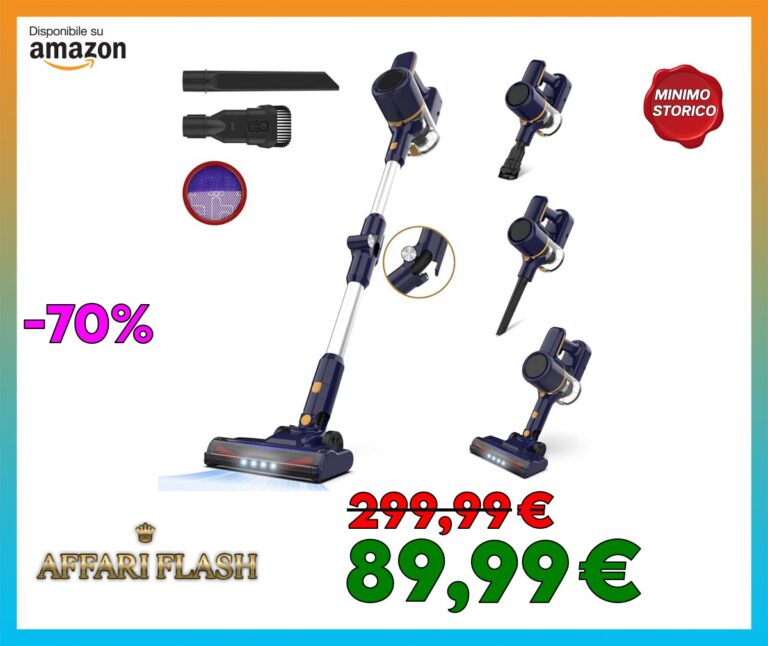 Aspirapolvere Senza Fili, Scopa Elettrica Senza Fili 20000Pa, Luce LED, Due Filtri a Spugne, Autonomia 40Min, Pavimenti Tappeto Peli di Animali Domestici