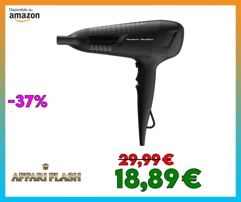 Rowenta x Karl Lagerfeld CV581L Studio Dry, Asciugacapelli, Phon per Capelli Potenza 2100W, Impostazione Thermo Control, 1 Concentratore 12mm, 6 Combinazioni di Velocità/Temperatura