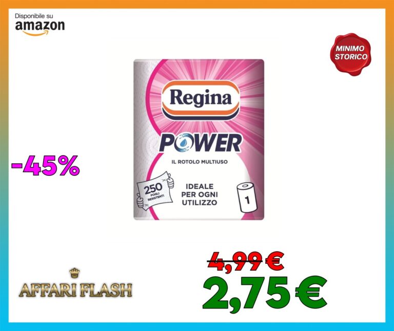 Regina Power Carta Multiuso, 1 Rotolo da 250 Fogli a 2 Veli, Ottimo per la Pulizia di ogni Superficie, Confezione riciclabile, Carta 100% certificata FSC