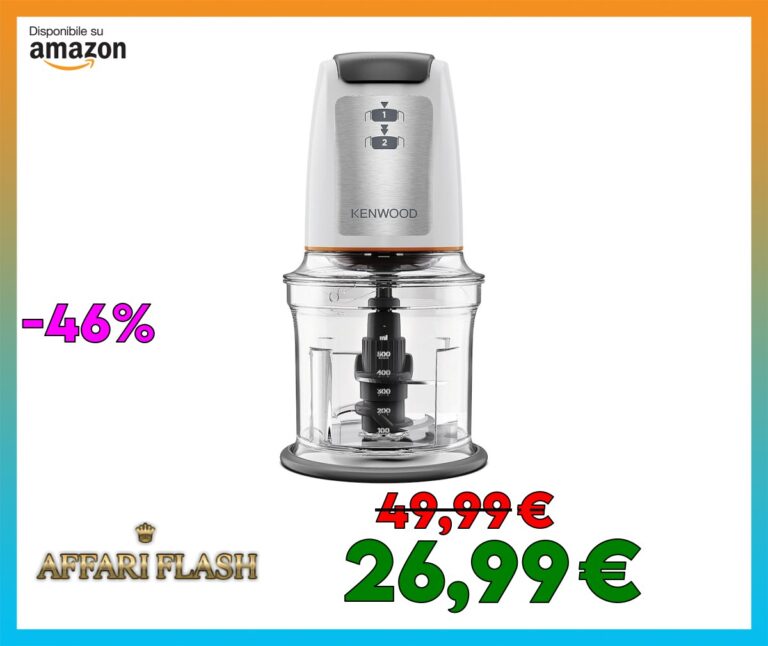 Kenwood Chopper CHP61.100WH, Potenza 500W, Ciotola da 0.5L, 2 velocità, Sistema a quattro lame, Anello antiscivolo per la stabilità del tritatutto, Lavabile in Lavastoviglie, Bianco/SIlver