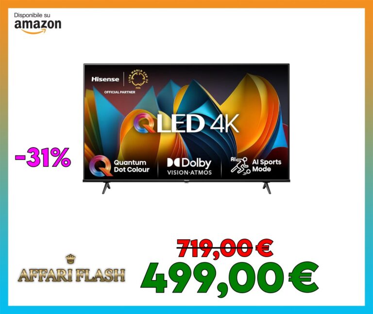 Hisense TV 65″ QLED 4K 65E77NQ, Smart TV VIDAA U7, Dolby Vision, HDR 10+, Game Mode Plus, Dolby Atmos, Alexa Built