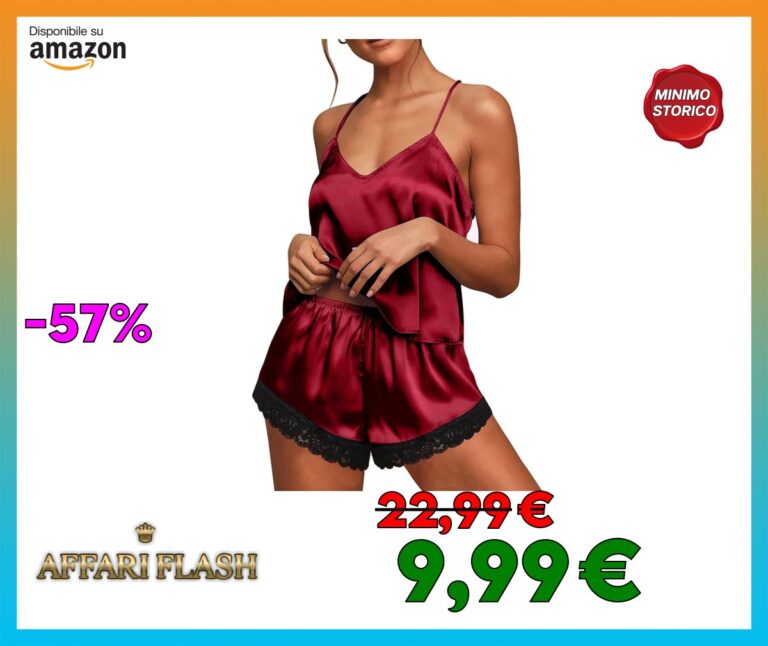 Ekouaer Pigiama da donna in raso, set corto, biancheria da notte sexy in pizzo