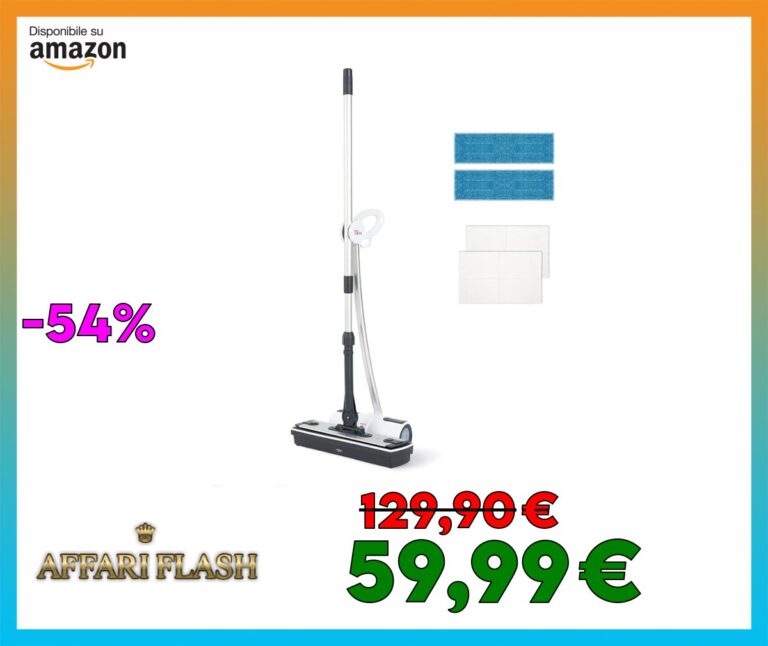 Polti Moppy White, Lavapavimenti a Vapore Senza Cavo, per tutti i Pavimenti e le Superfici Verticali Lavabili, Potenza 1500 W, Capacità Serbatoio 0,7 L, Bianco