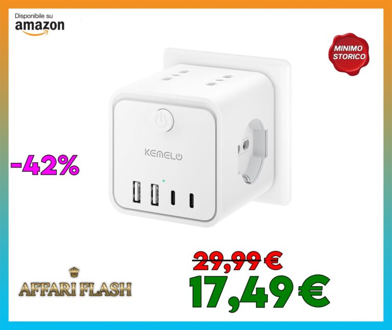 Ciabatta Elettrica Multipresa con 4 Prese Universali 10/16A ITA e Schuko, Ciabatta Multipresa con 2 USB A+2 USB C,Presa Multipla Spina Piatta Salvaspazio con Interruttori per Casa, Ufficio Nero