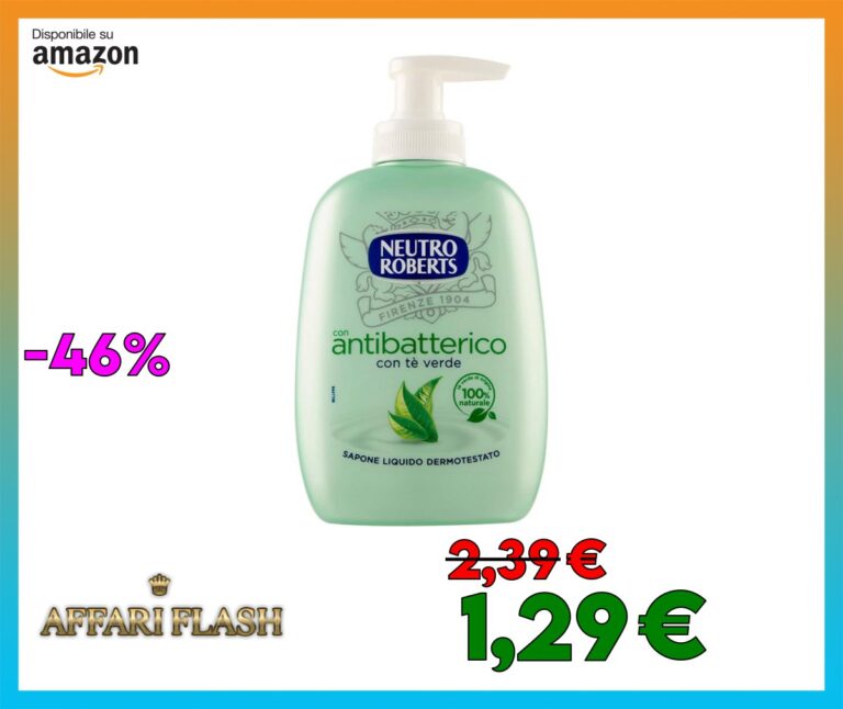 Neutro Roberts Sapone Liquido Antibatterico con Tè Verde, Sapone Liquido per le Mani con Ingredienti Naturali, Flacone in Bio Plastica, Riciclabile, Dermatologicamente Testato, Confezione 200 ml