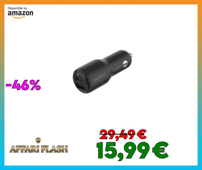 Belkin BoostCharge Doppio caricabatteria da auto da 42 W con ricarica rapida USB