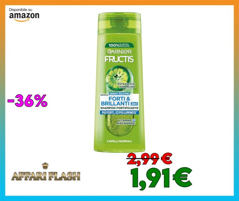 Garnier Fructis Shampoo Fortificante, Per Capelli Normali, Per Capelli Forti e Luminosi, Con Estratto di Pompelmo e Vitamina B6, Forti & Brillanti, 250 ml