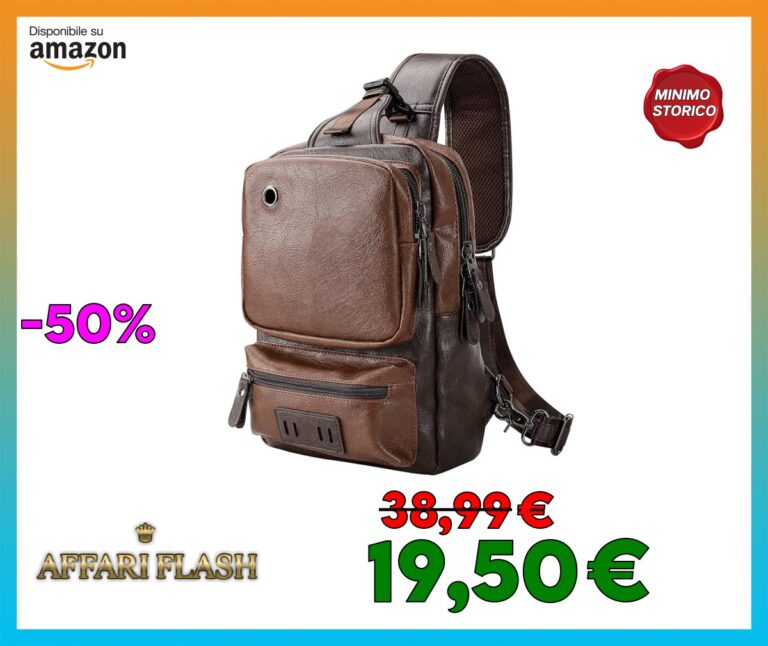 AONEGOLD Zaino Monospalla Uomo in Pelle PU Vintage Sling Bag Casual Multipurpose Borsa a Tracolla Borsa a Petto ed a Spalla con Ricarica USB Borsello Tracolla