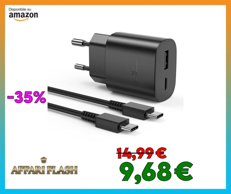 Caricabatterie Sumsamg 25W,Caricatore USB C Rapido a doppia porta per Sumsamg Galaxy S22/S22 Ultra/S21 Ultra 5G/S21 FE/S20/S10/S9/A13,Caricabatterie Sumsamg Veloce con Tipo C Cavo