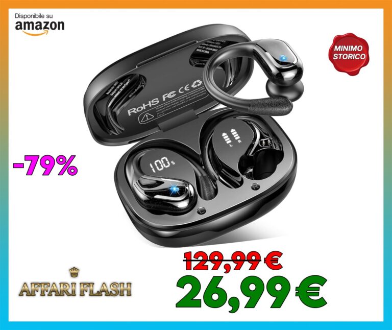 Cuffie Bluetooth Sport, 75 Ore Auricolari Bluetooth 5.4 con 4 ENC Mics, Stereo Cuffie Wireless Antirumore, IP7 Impermeabili Cuffiette Bluetooth con Display LED, Cuffie Senza Filo per Running/Palestra