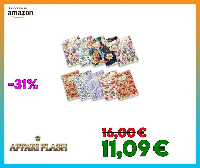 Pigna, Maxi Quaderni Nature Flowers, f.to A4 21×29,7 cm., interno 0Q, quadretti con margine, 80 gr., Carta Riciclata, soggetti assortiti, 10