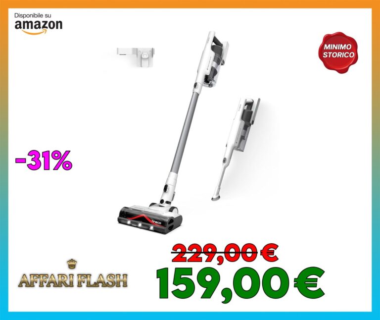 Tineco A30S, Aspirapolvere senza fili, Aspirazione da 160W, Autonomia di 60 minuti, Serbatoio Polvere da 1L, Spazzola ZeroTangle, Tecnologia PureCyclone, Luce LED