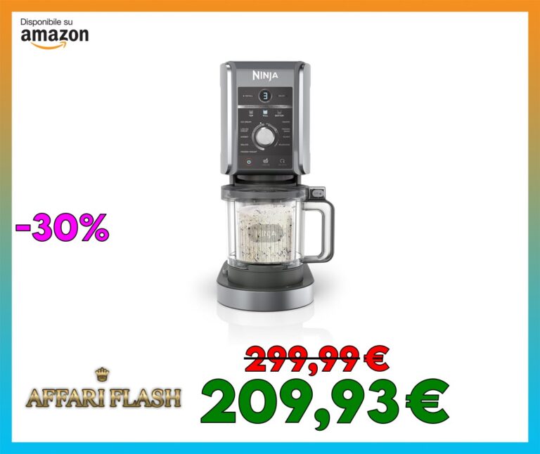 Ninja CREAMi Gelatiera Deluxe con 3 Vasetti, 10 Funzioni, Produce Gelato, Sorbetti, Yogurt, Frullati, Granite e altro ancora, Formato Famiglia, Opzione 2 Gusti in 1 Vaschetta, Argento, NC501EU