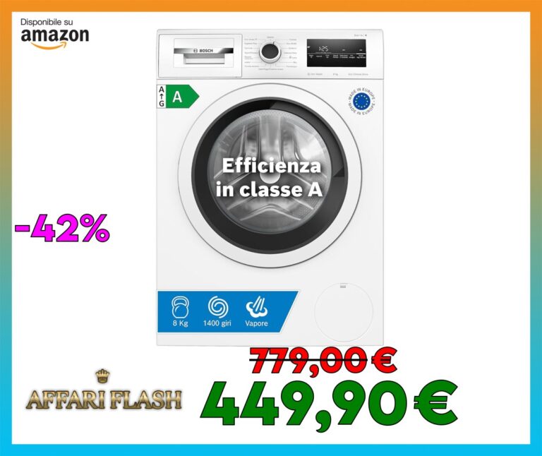 Bosch WAN28208II Serie 4 Lavatrice a carica frontale, 8 kg, 1400 giri, Classe energetica A, motore inverter con 10 anni di garanzia, riduce le pieghe e facilita la stiratura, Bianco, 60 Cm