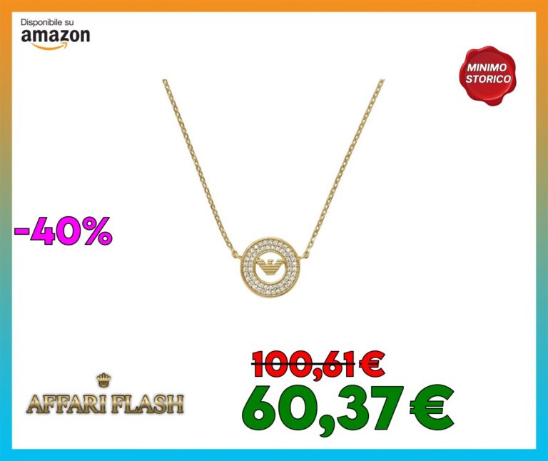 Emporio Armani Collana da donna in acciaio inossidabile o argento sterling con chiusura a moschettone, Oro giunchiglia