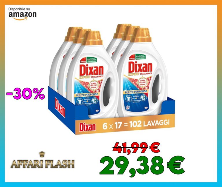 Dixan Liquido Expert Smacchiante Detersivo Lavatrice, 6 confezioni da 17 Lavaggi, Detersivo liquido per una pulizia profonda del bucato e freschezza igienica per lavatrice, Rimuove le macchie da 20°C