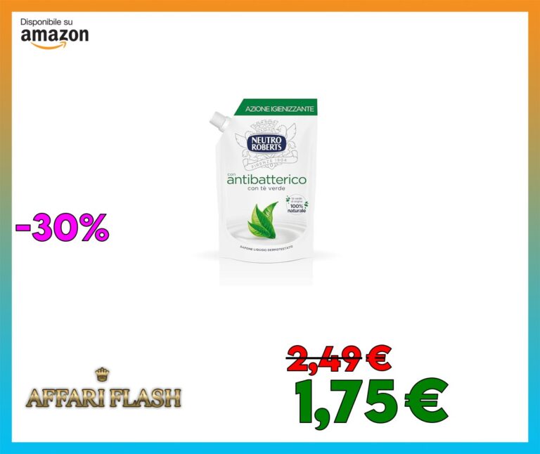 Neutro Roberts Sapone Liquido per le Mani, Ecopouch Ricarica di Sapone Antibatterico e Igienizzante Delicato con Tè Verde, Dermatologicamente Testato, Senza Sapone, Flaconi da 400 ml