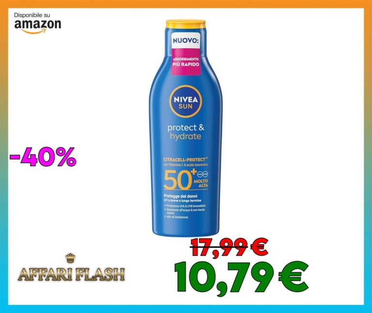 NIVEA SUN Protect & Hydrate SPF 50+ 200 ml, Crema solare 50+ idratante 48h ad assorbimento rapido, Protezione solare 50+ resistente all’acqua arricchita con Vitamina C e Acido Ialuronico